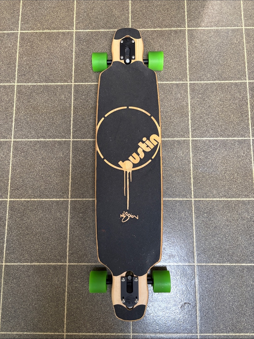 Bustin Boards Company Mission Longboard with Black Deck and Green Wheels